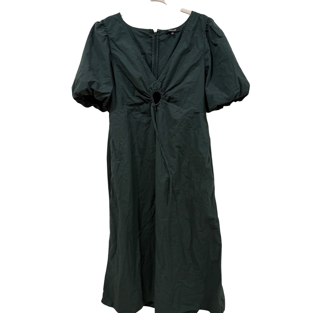 Madewell Forest Green Ring Detail Puff Sleeve Midi Dress NM454 Size 12